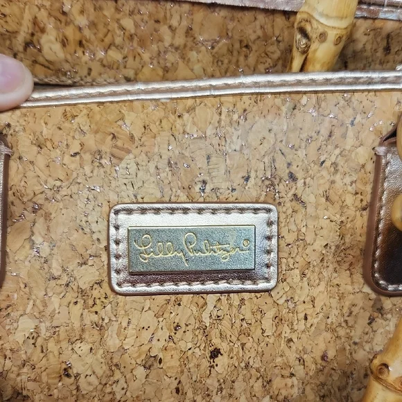 Lilly Pulitzer Tan and Cork Tote Bag with Rose Gold Lining - Picture 3 of 14